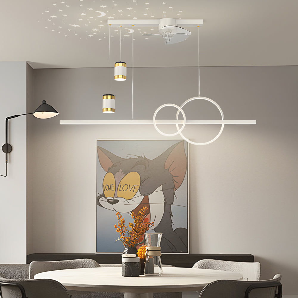 3 Step Dimming Creative Projection Modern Dining Room Chandelier with Fans - Dazuma