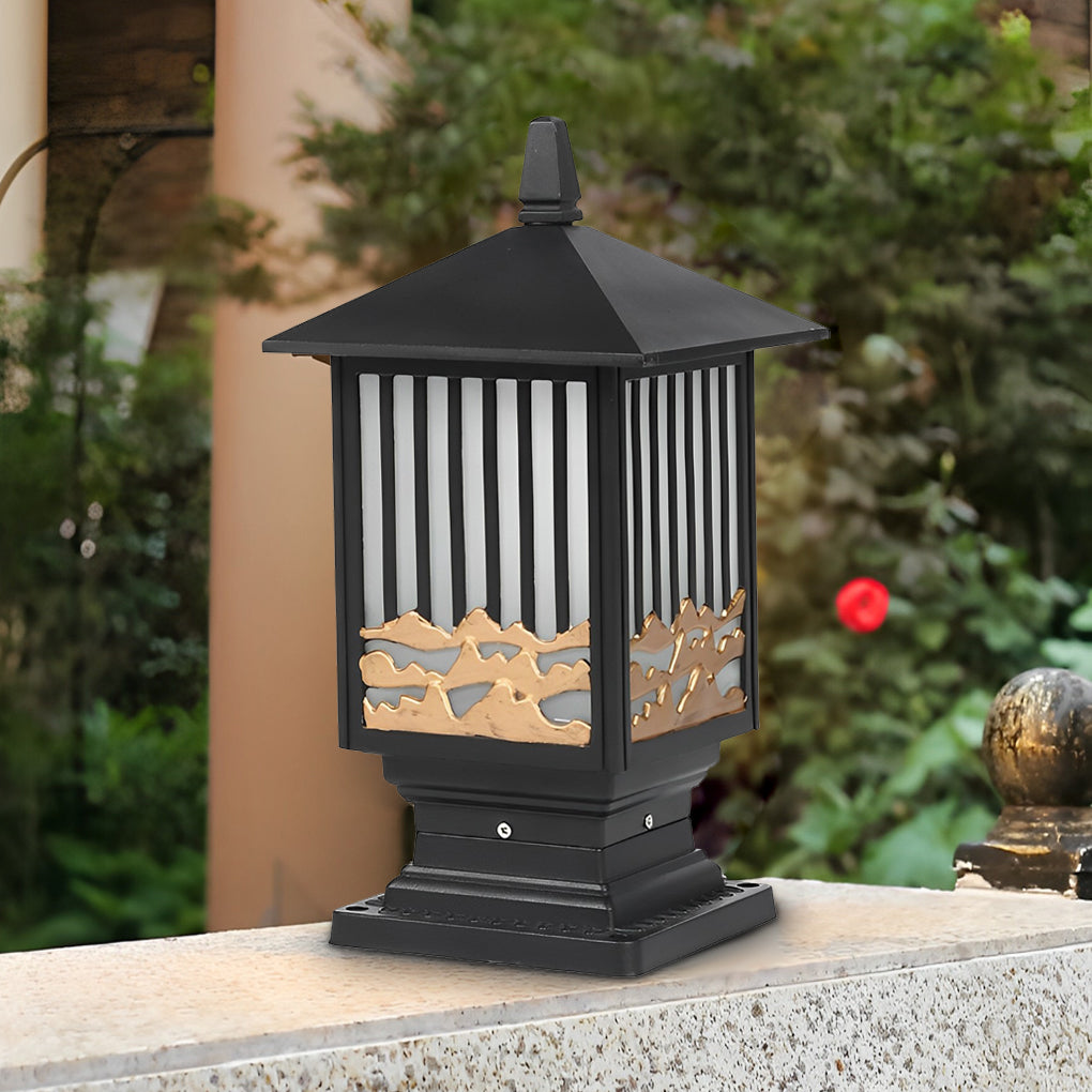 Retro Scenery Waterproof LED Black Vintage Solar Fence Post Lights - Dazuma