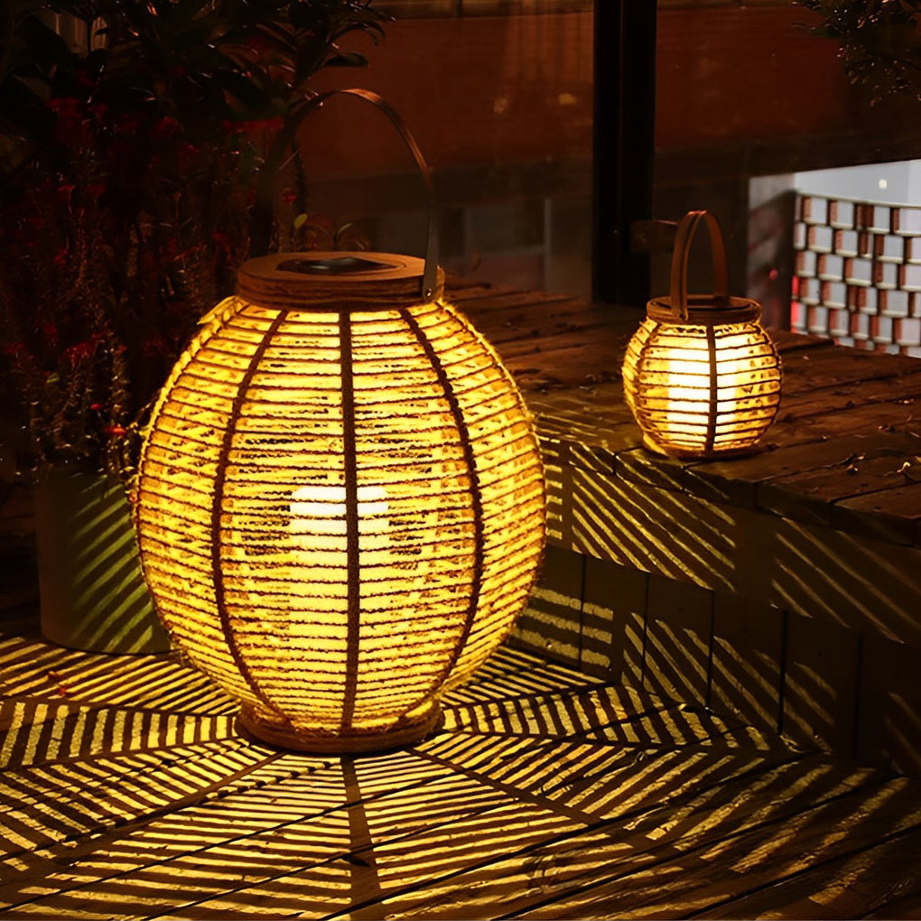 Waterproof LED Rattan Portable Modern Outdoor Solar Lanterns Garden Lamp