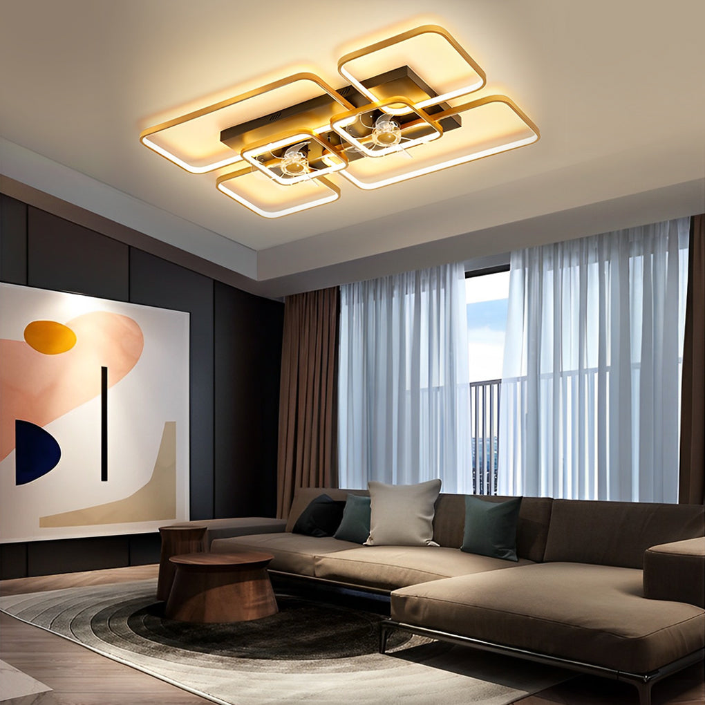 Rectangular Geometric LED Creative Nordic Invisible Ceiling Fan Lights