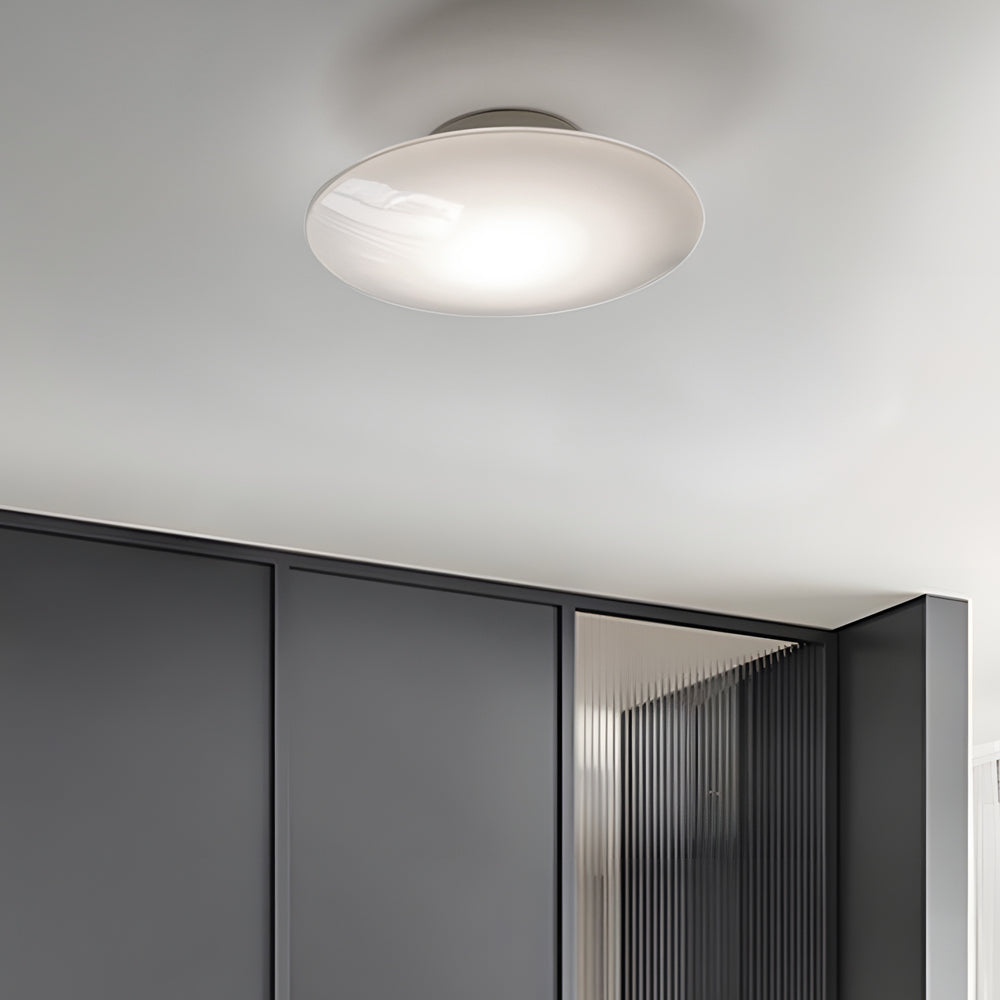 Modern White Glass LED Flush Mount Ceiling Lamp for Bedroom - Minimalist Style