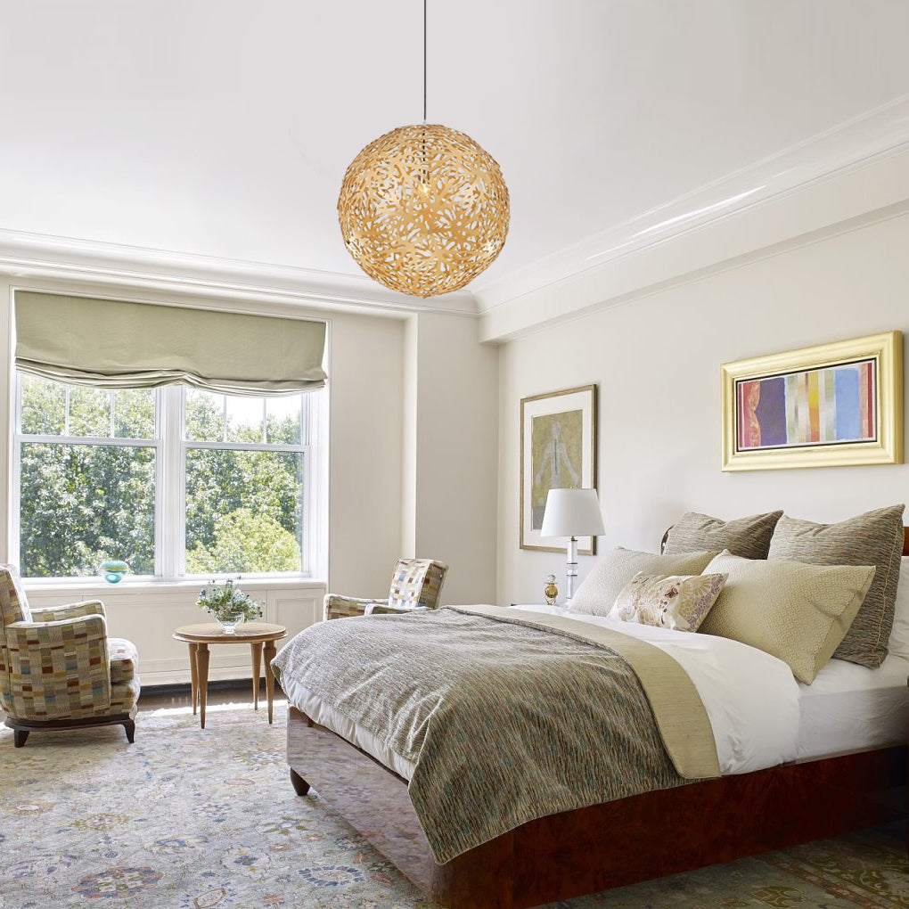 Handmade Hollowed Ball Basswood Shade LED Creative Modern Chandelier - Dazuma