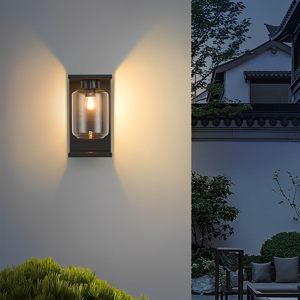 Outdoor Waterproof LED Glass Black Modern Solar Wall Lights with Remote