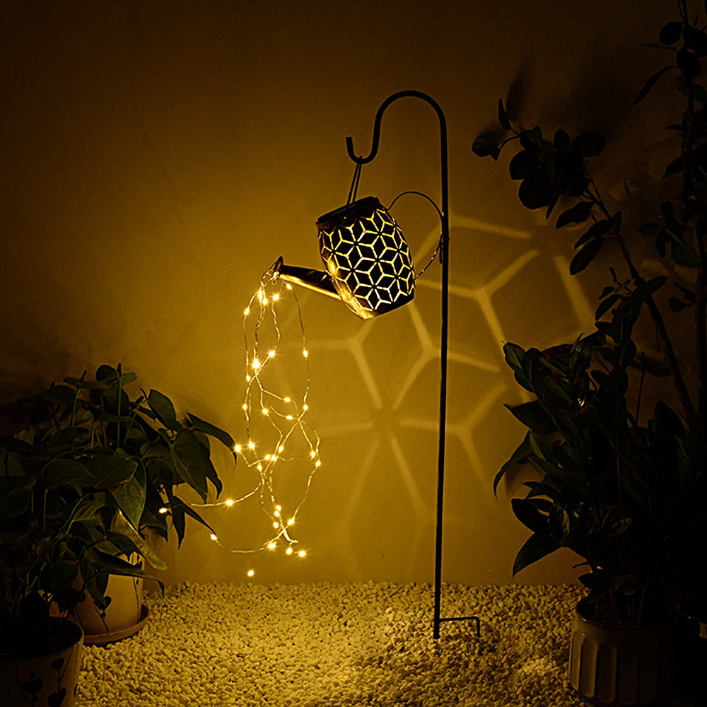 Metal Kettle Shower Watering Can LED String Waterproof Hanging Solar Lanterns - Dazuma