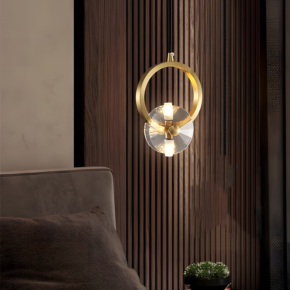 1/3-Light Round Copper Crystal LED Pendant Light