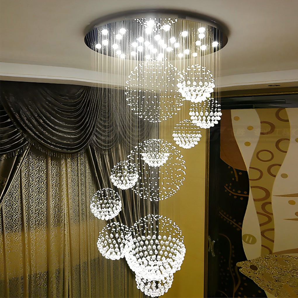 Spiral Raindrop Crystal Ball Three Step Dimming LED Staircase Chandelier - Dazuma