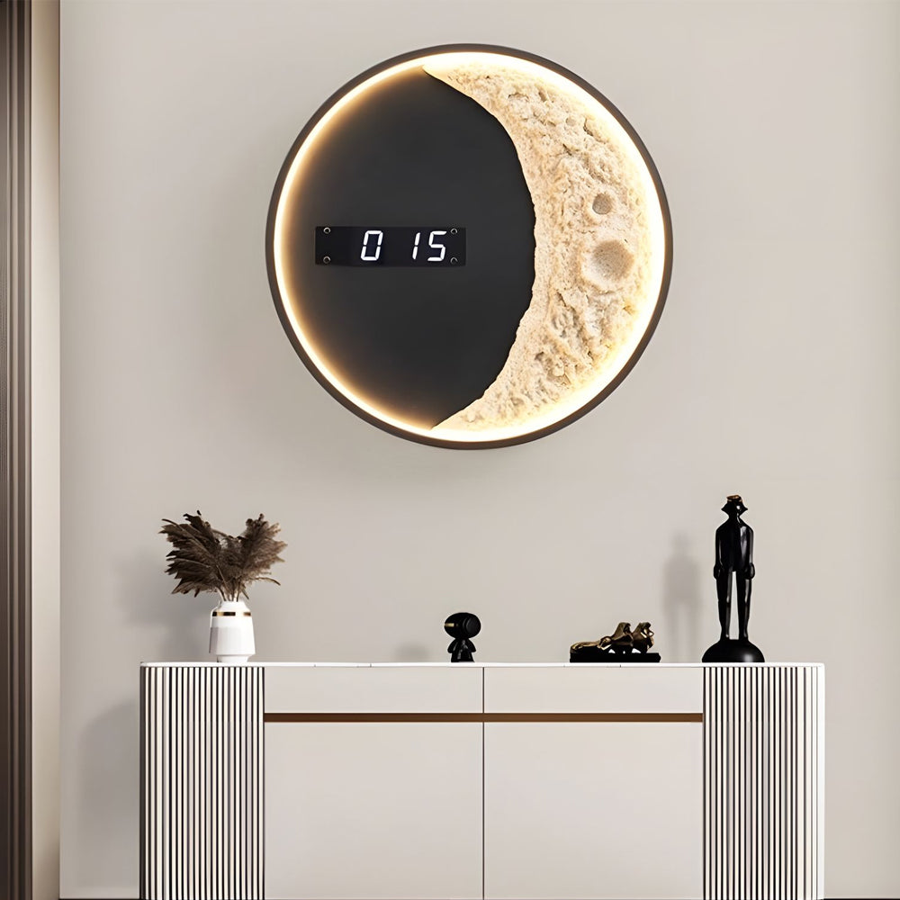 Modern Moon LED Wall Light with Clock for Living Room Bedroom - Dazuma