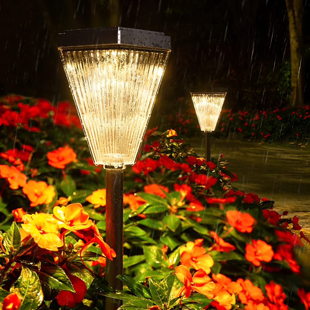 Modern Solar Post Lights Dimmable LED Garden Pathway Lamp with Ripple Lampshade