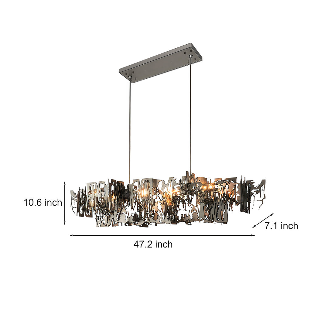 Long Creative Hollow Hardware LED Post-Modern Dining Room Chandelier