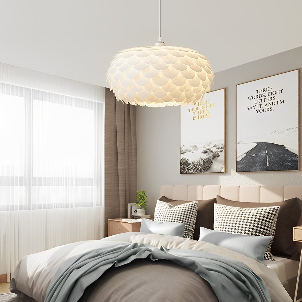 Round Fish Scales Three Step Dimming LED White Modern Pendant Lights - Dazuma