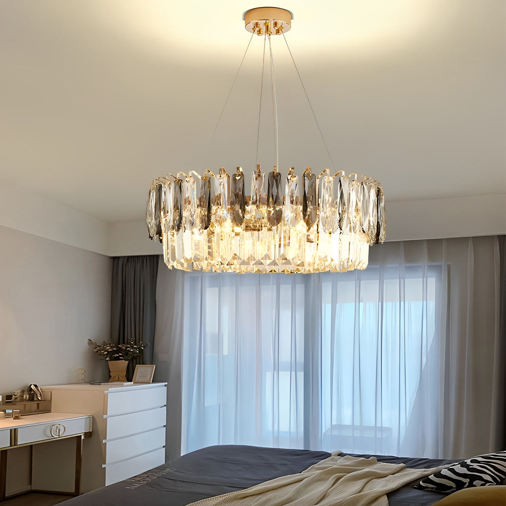 Double Layer Round Electroplated Metal Crystal Gold Modern Chandelier - Dazuma