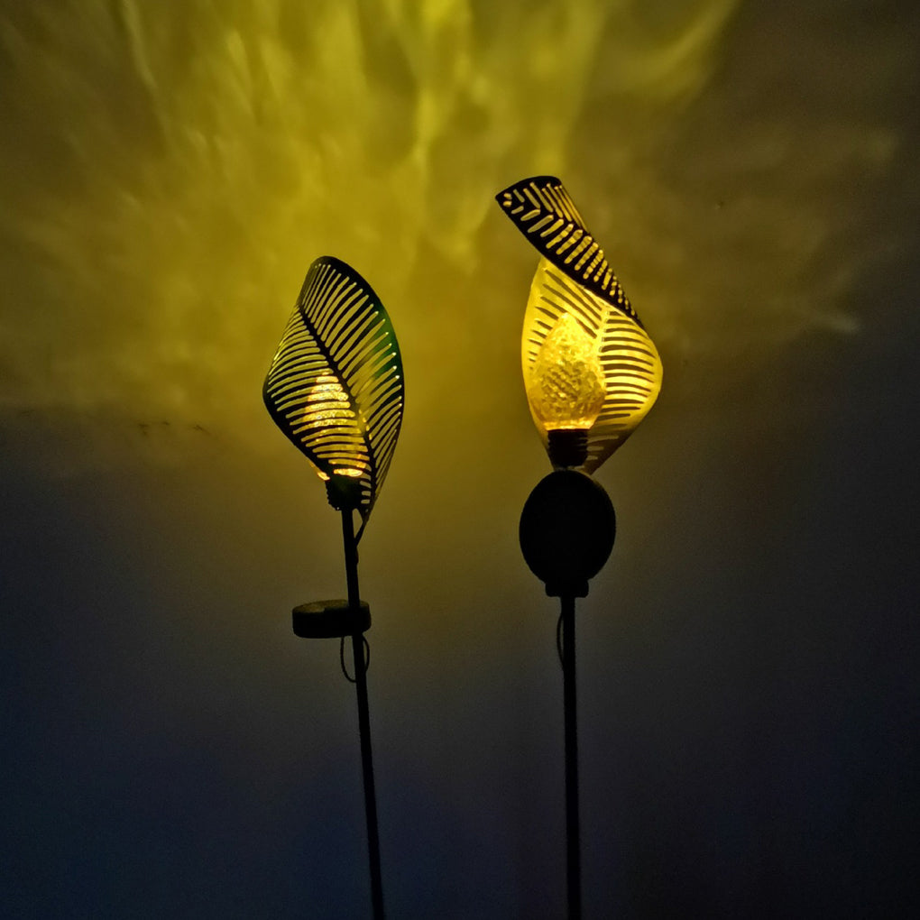 Curled Leaf Waterproof LED Metal Creative Modern Solar Lawn Lights Outdoor Lamp