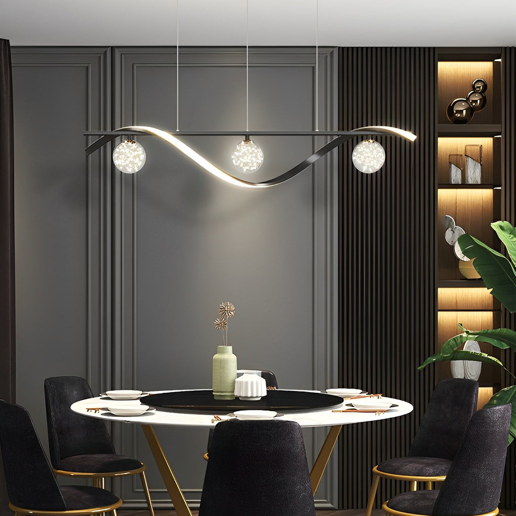 Long Waves Glass Ball Three Step Dimming Nordic Dining Room Chandeliers - Dazuma