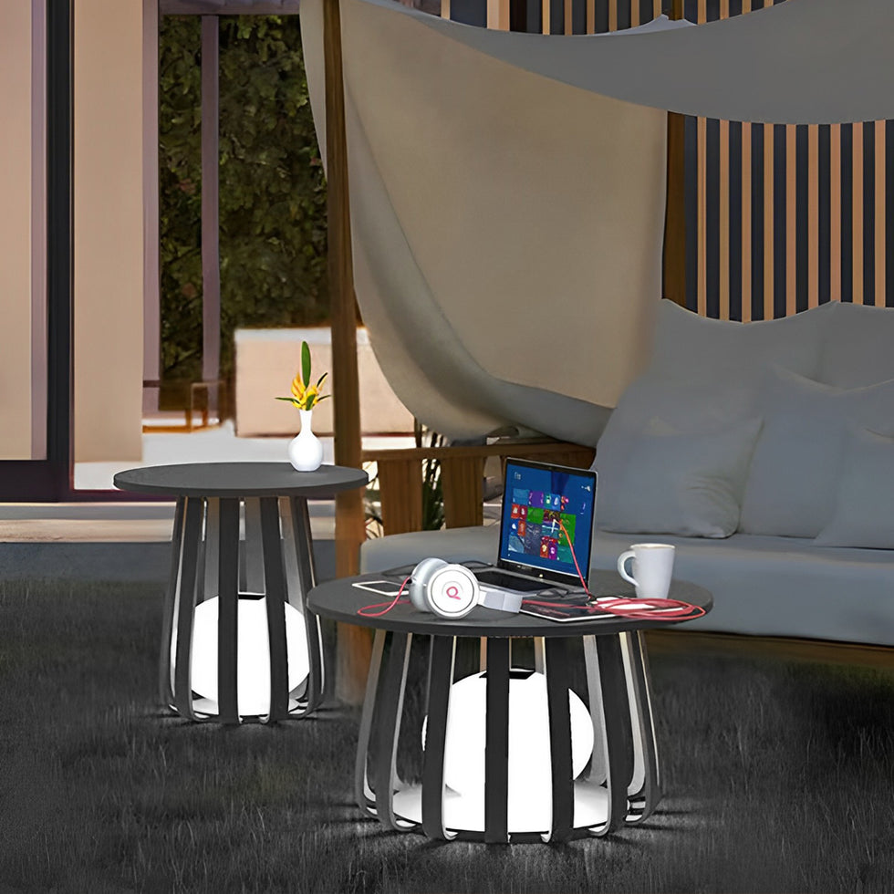 Round Waterproof RGB Iron Small Coffee Table Solar Light Outdoor ...
