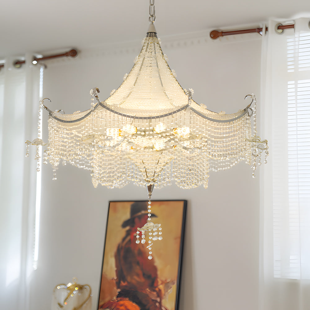 Dia 16'' Tiered Crystal Tassel LED Dimmable French Chandelier - Dazuma