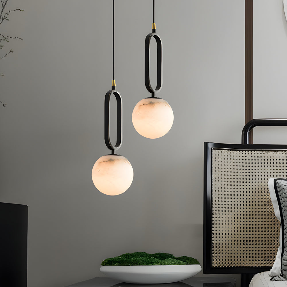 Round Marble Ball Natural Texture Copper Black Modern Small Pendant Lights