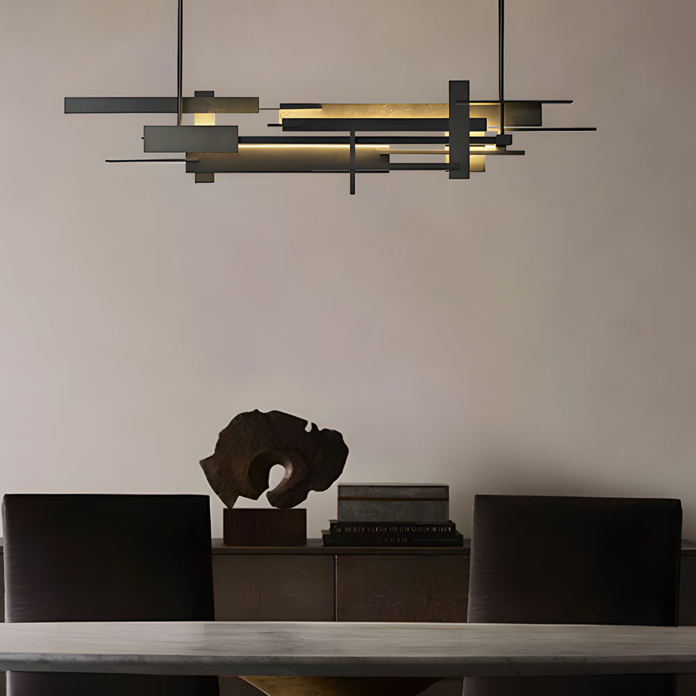 Long Irregular Metal Geometric Black Postmodern Dining Room Chandelier - Dazuma