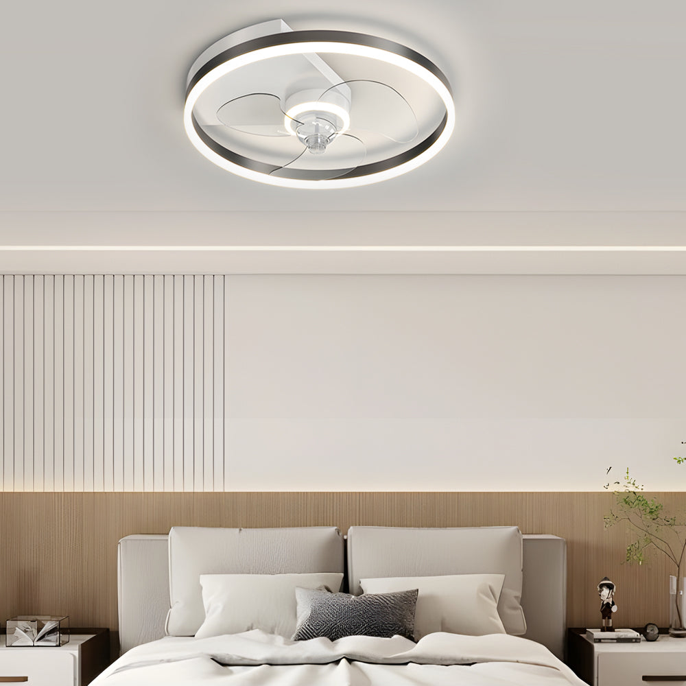 Simple Round Silent LED Three Step Dimming Modern Flush Mount Ceiling Fans