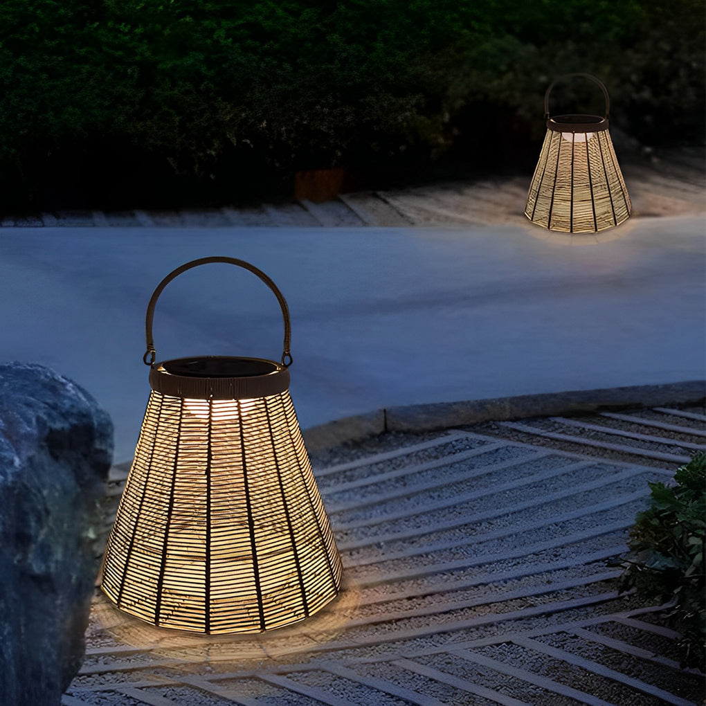 Portable Rattan LED Waterproof Retro Solar Powered Outdoor Lanterns - Dazuma