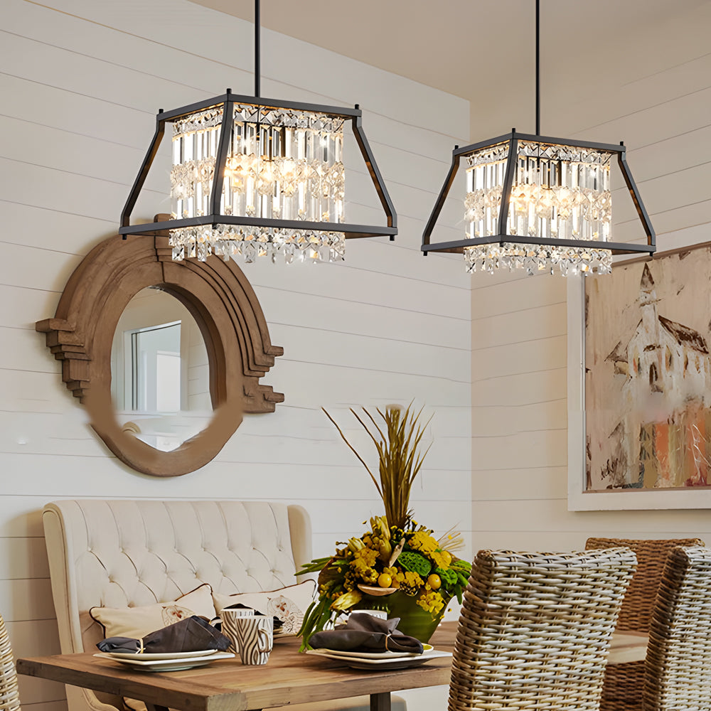 Simple Iron Trapezoidal Crystal Industrial Style Dining Room Chandeliers