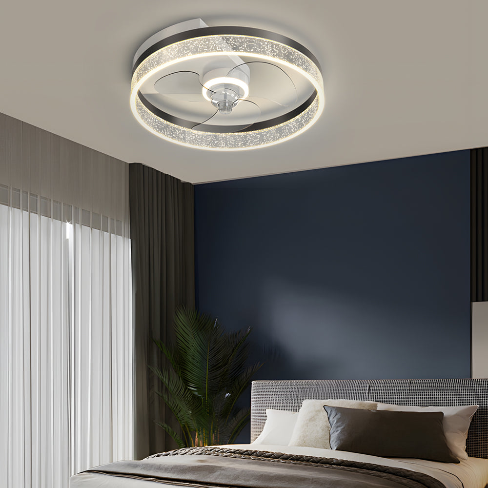 Circular Acrylic Bubbles LED Three Step Dimming Modern Ceiling Fan Lamp - Dazuma