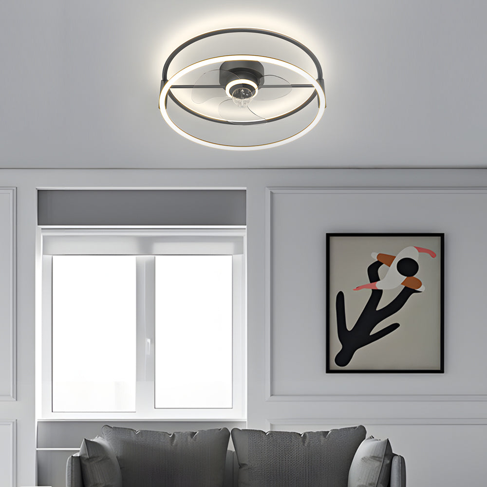 Minimalist Ring Three Step Dimming LED Mute Modern Bladeless Ceiling Fan Lights - Dazuma