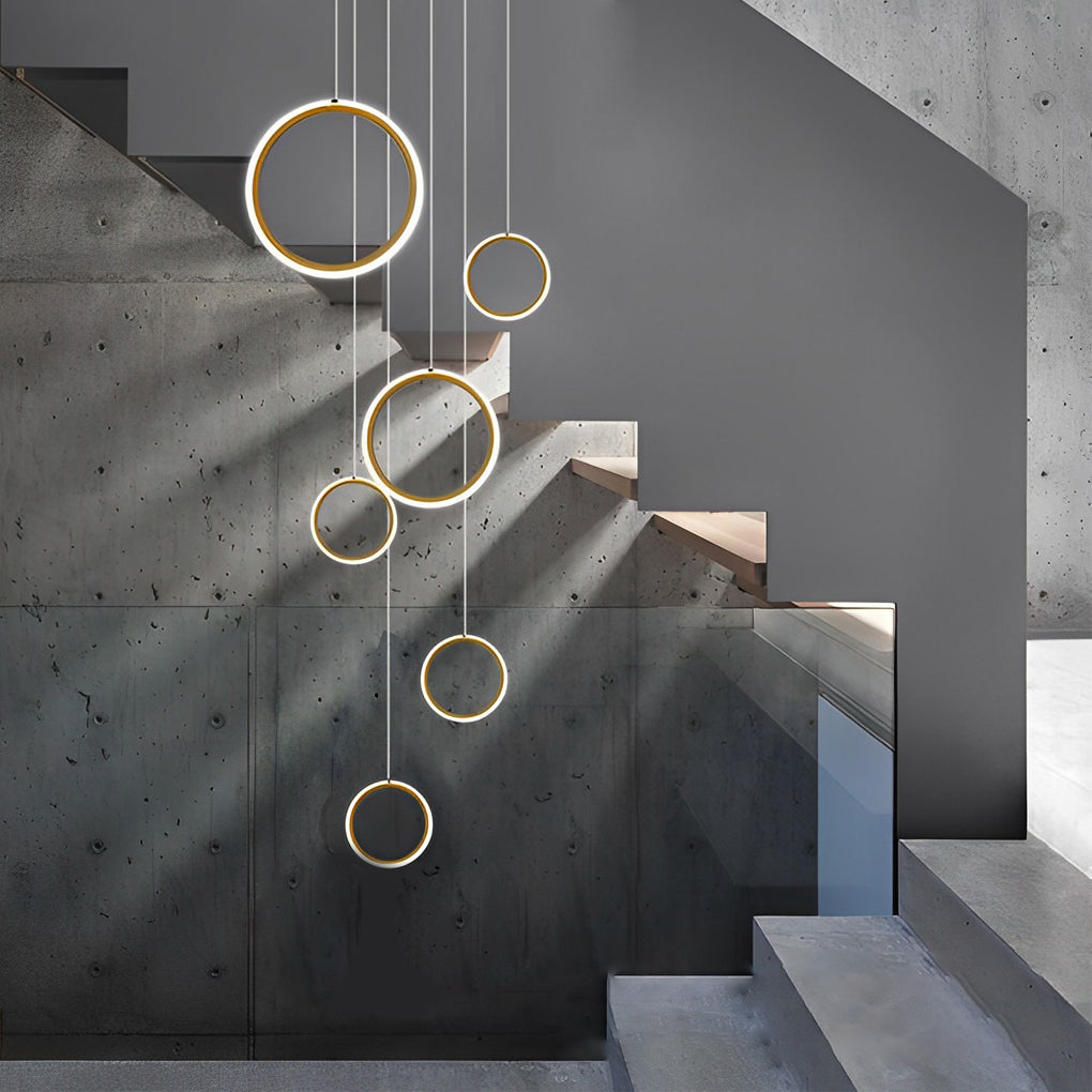 Round 6/8 Rings LED Aluminum Simple Modern Long Staircase Chandelier