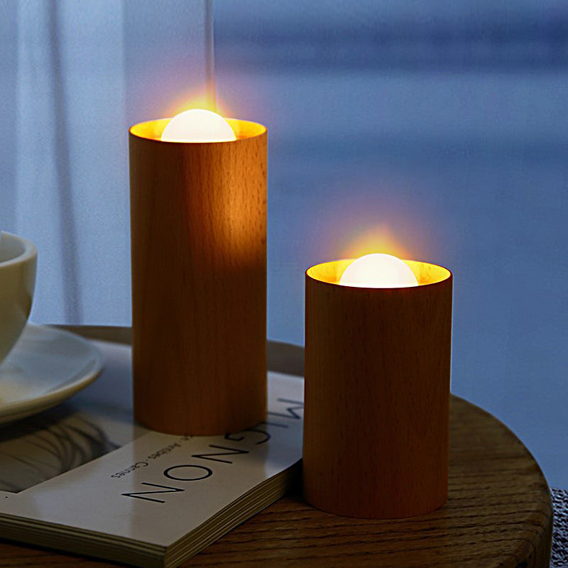 Wood Candlelight USB Rechargeable LED Airflow Control Modern Table Lamp