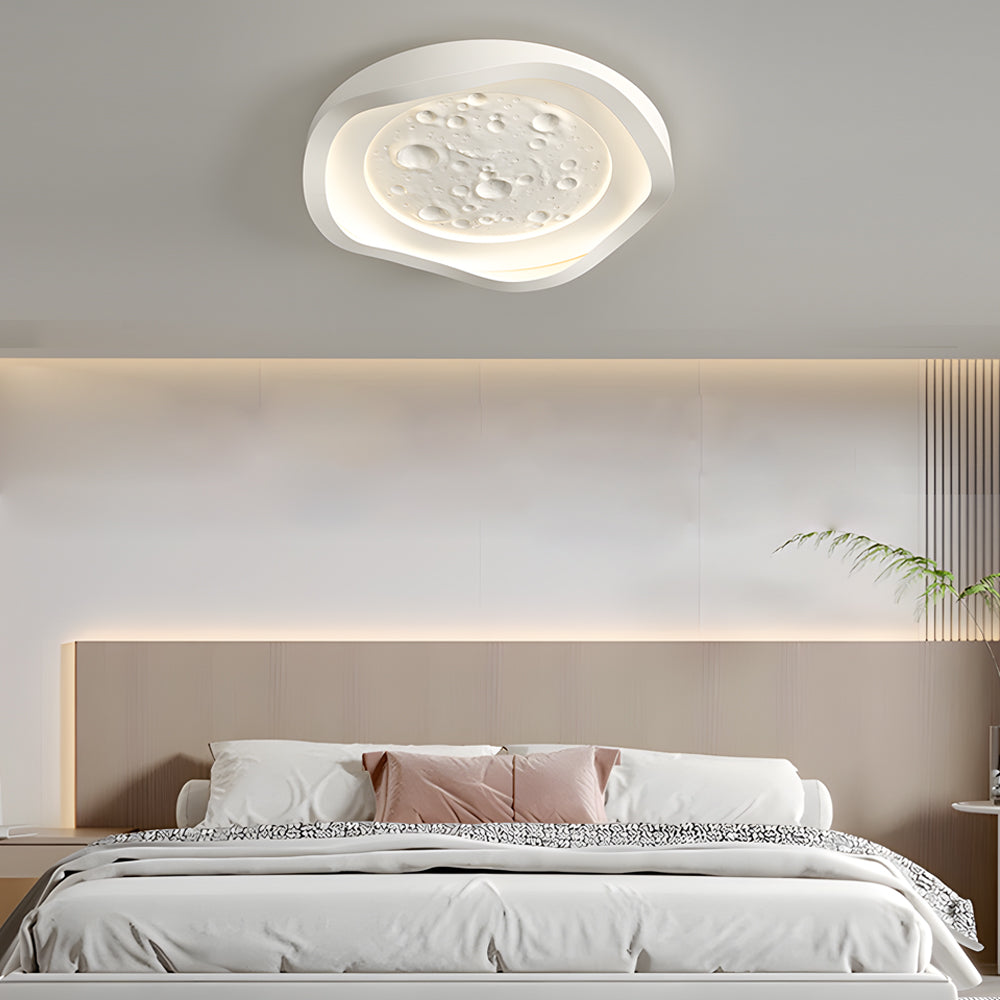 White Resin Lunar LED Flush Mount Wave Ceiling Light Round Ceiling Lamp Ceiling Lighting for Bedroom