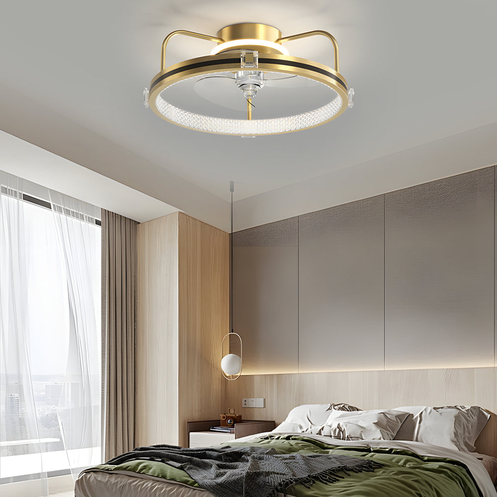 Round Mute Three Step Dimming LED Silent Modern Flush Mount Ceiling Fan
