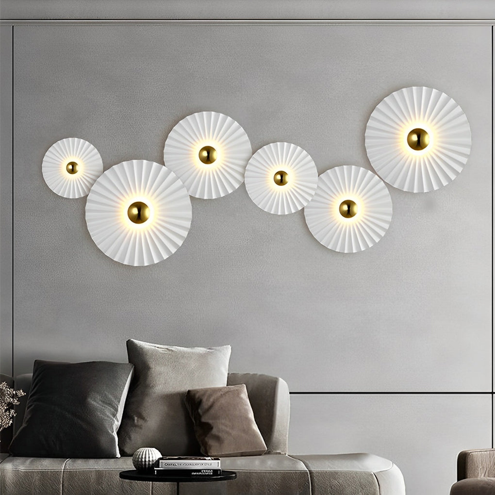Lotus Leaf Round Pleated LED Creative White Modern Wall Lights Fixture - Dazuma