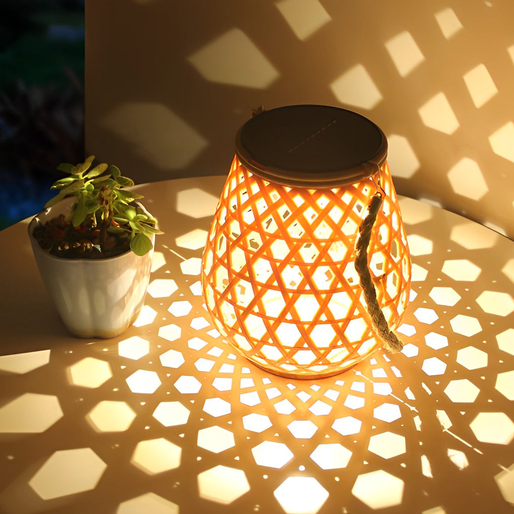 Portable Creative Bamboo Rattan LED Upgrade USB Solar Outdoor Lanterns