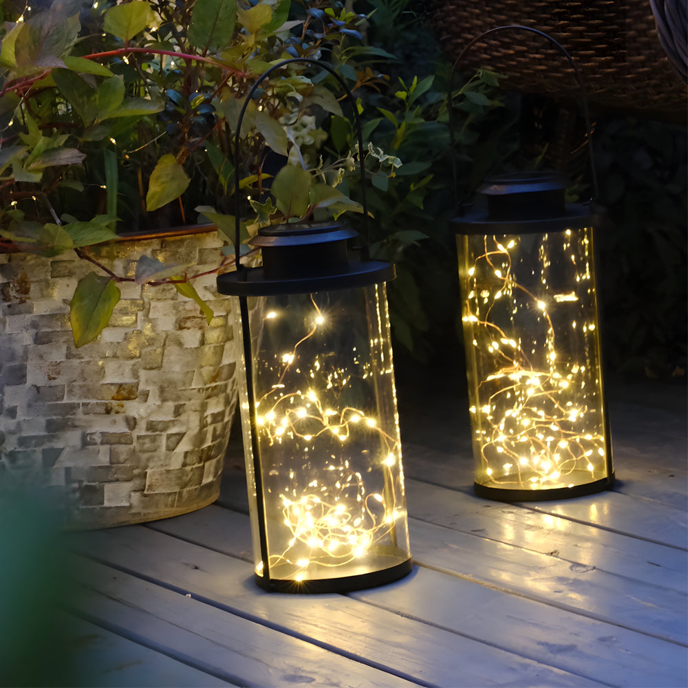 Portable 10'' H Cylinder Clear Glass LED Smart Solar Lanterns Light - Dazuma