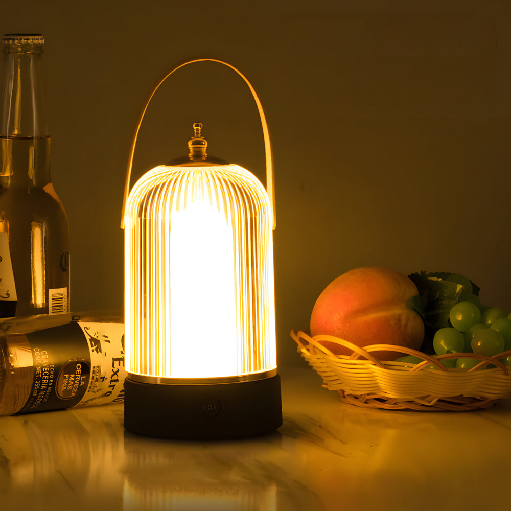 Portable Birdcage Flame Light LED 3 Step Dimming Rechargeable Table Lamp Bar Night Light Desk Lamp for Hotel Restaurant - Dazuma