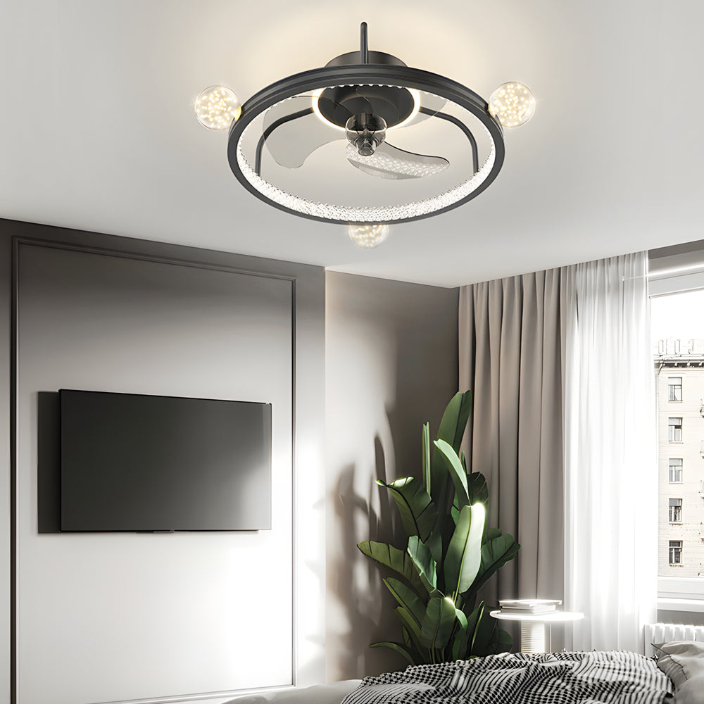 Round Acrylic Ball Decor 3 Step Dimming Modern Bladeless Ceiling Fan Light - Dazuma