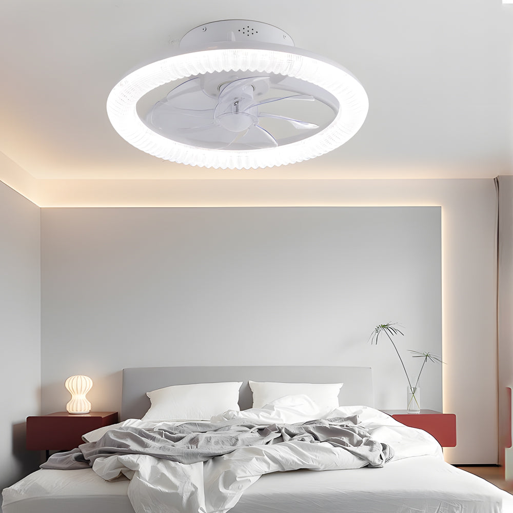 Round Dimmable with Remote Control RGB White Modern Ceiling Fan and Light - Dazuma