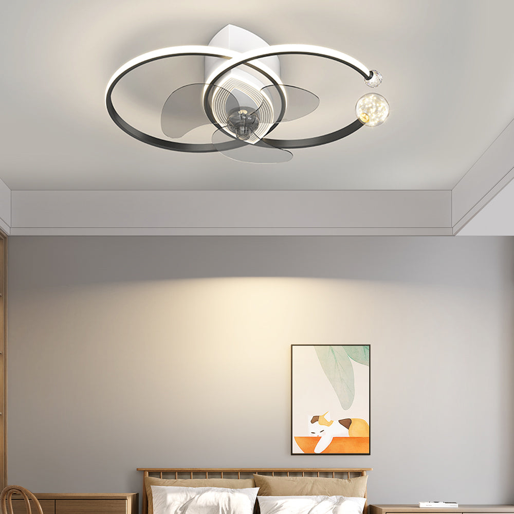2 Rings Simple Luxury 3 Step Dimming Modern Bedroom Ceiling Fan and Light