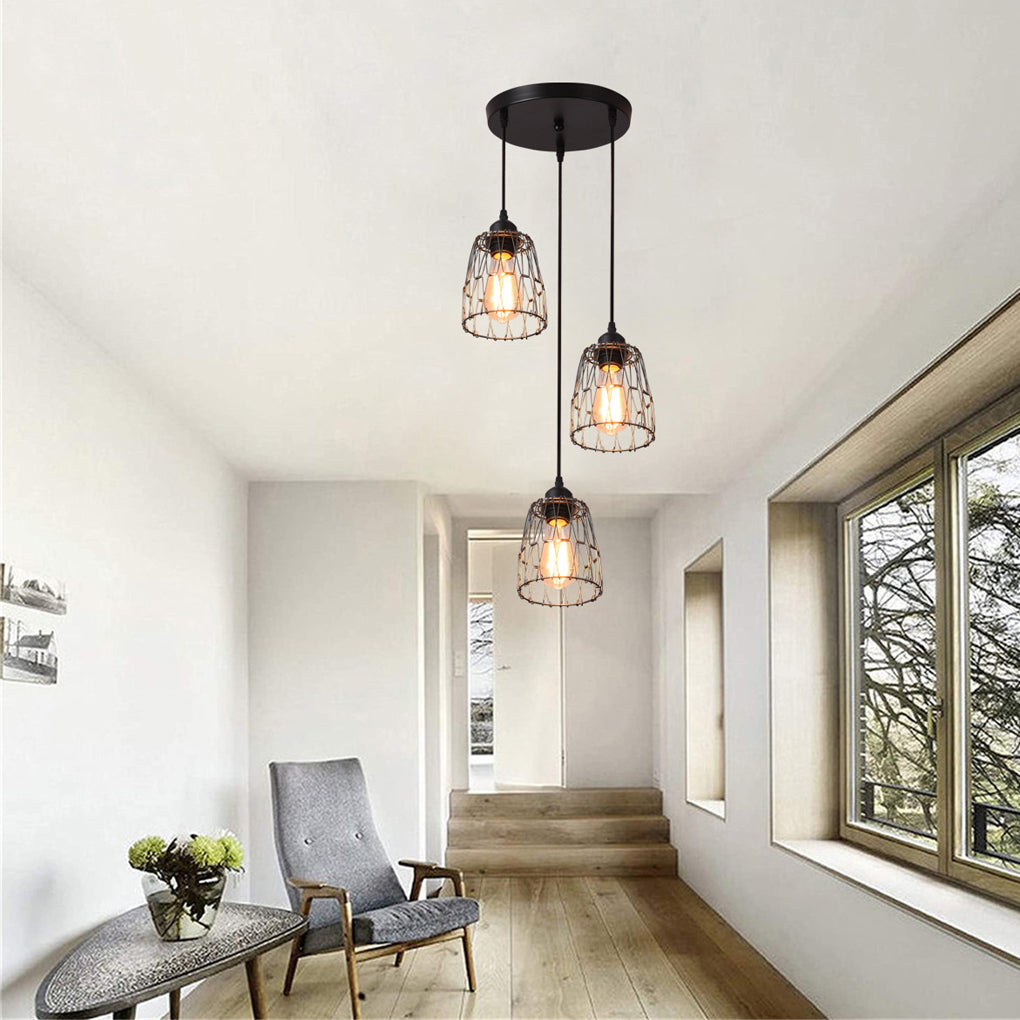 3 Lights Changeable Shape Iron Cage Retro Industrial Style Chandelier - Dazuma