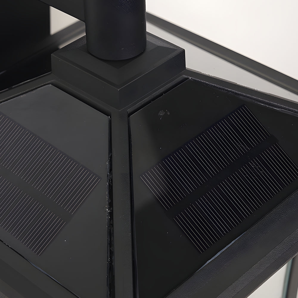 Square Waterproof Aluminum Glass Black Retro Solar Outdoor Wall Lights