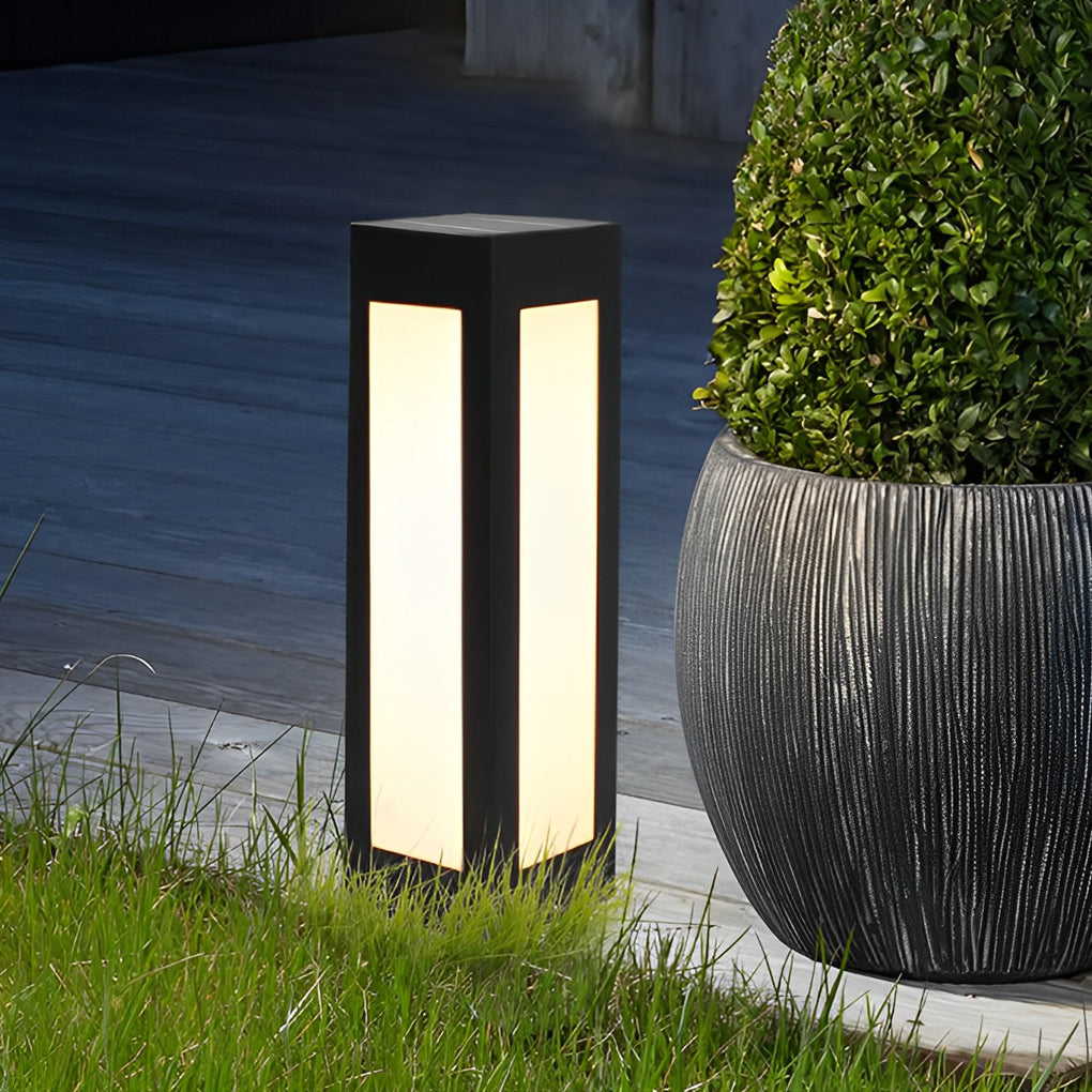 Modern Black Solar Bollard Lights Automatic, Waterproof LED Outdoor Lighting