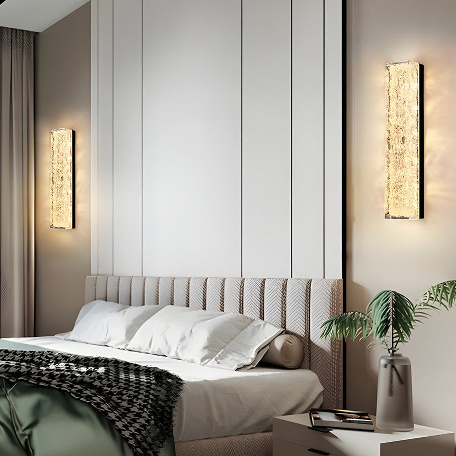 Modern Brass LED Wall Sconces Rectangle Wall Light in Ice Resin