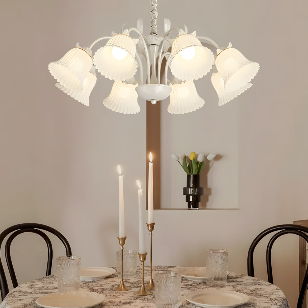8 Heads Pastoral White Flowers 3 Step Dimming French Style Chandelier