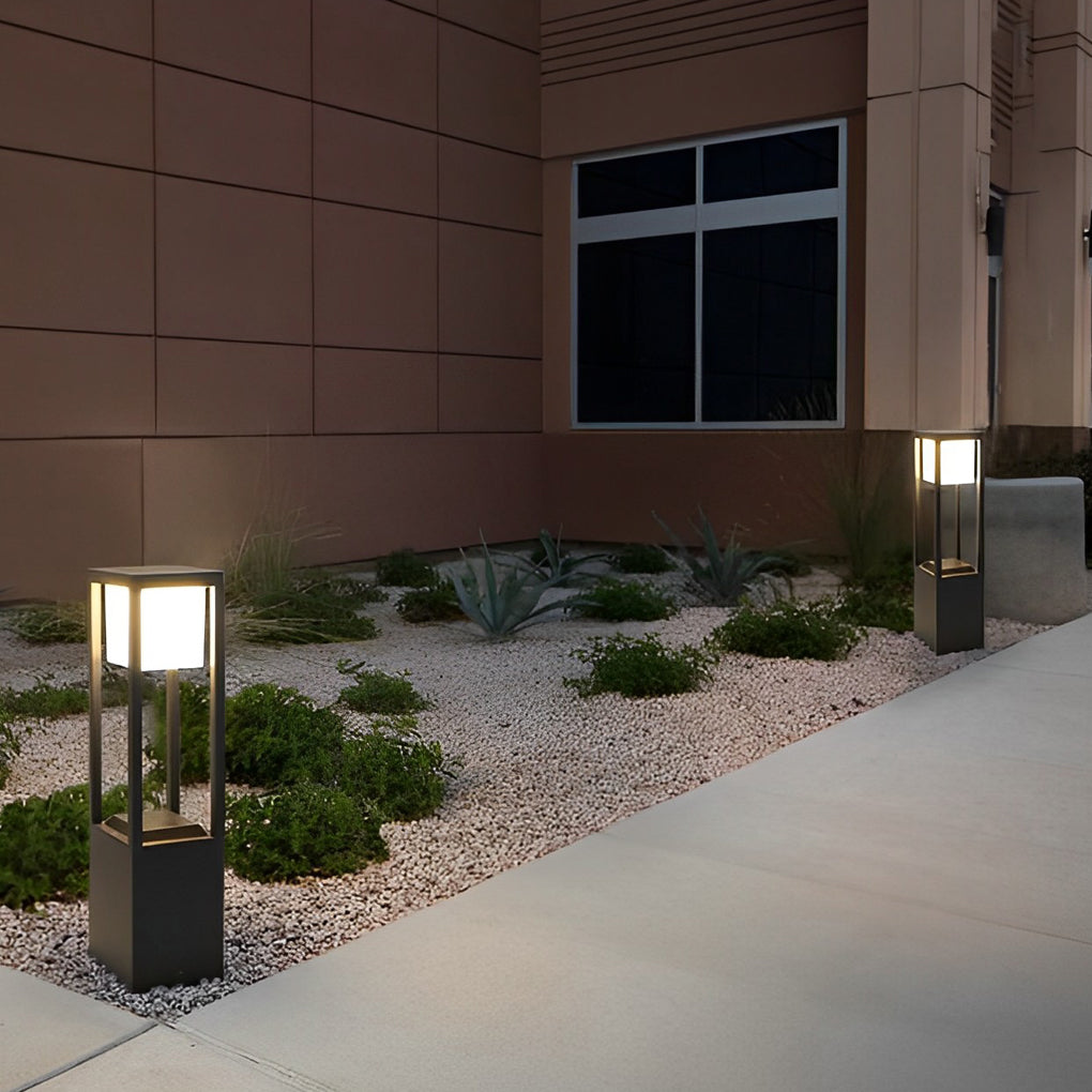 Square Aluminum Waterproof LED Black Modern Solar Pathway Lights Lawn Lamp