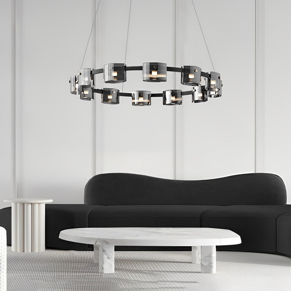 Circle Glass Stepless Dimming LED Brightness Memory Nordic Chandelier