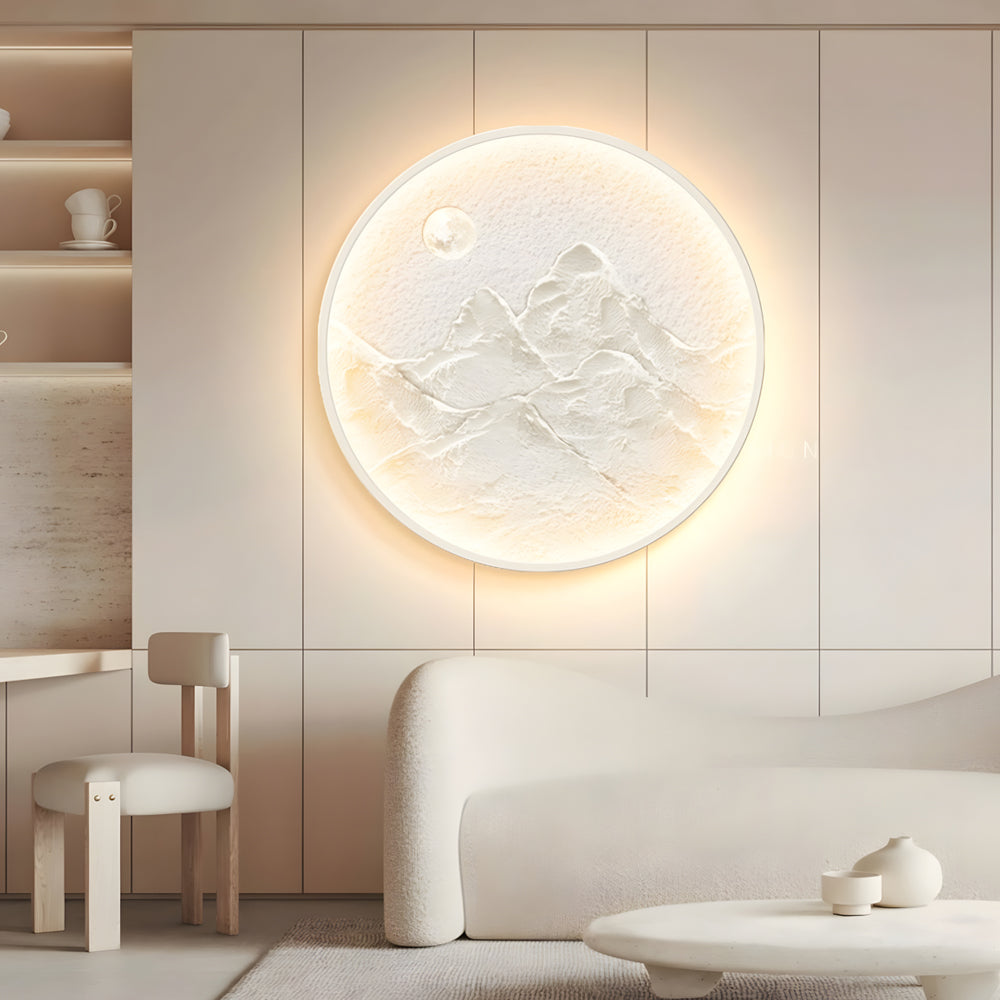 19.68''/23.62'' Round Mountain Moon Decor Painting LED Wall Sconce Lamp - Dazuma