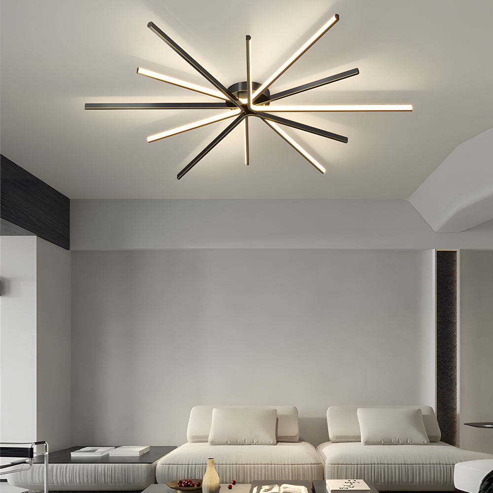 6-Light LED Semi Flush Mount Copper Starbursts Ceiling Light Fireworks Ceiling Lighting Fixture