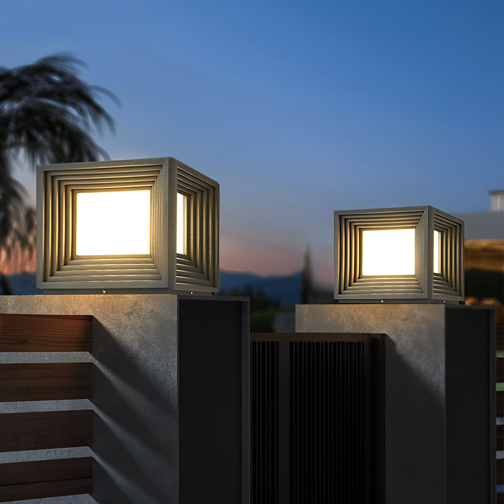 Square Creative Waterproof LED Black Modern Solar Post Caps Lights