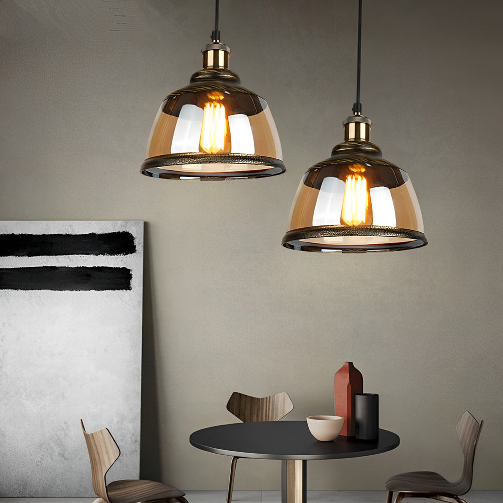 Green Bronze Glass Antique Industrial Style Pendant Lights Small Chandelier - Dazuma