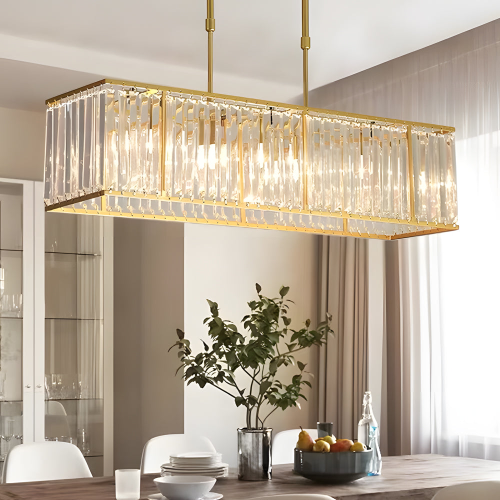 Long Rectangular Crystal 3 Step Dimming American Style Chandelier