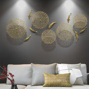 Retro 3D Carps Corals Lotus Leaves Electroplated Zinc Alloy Wall Decor - Dazuma